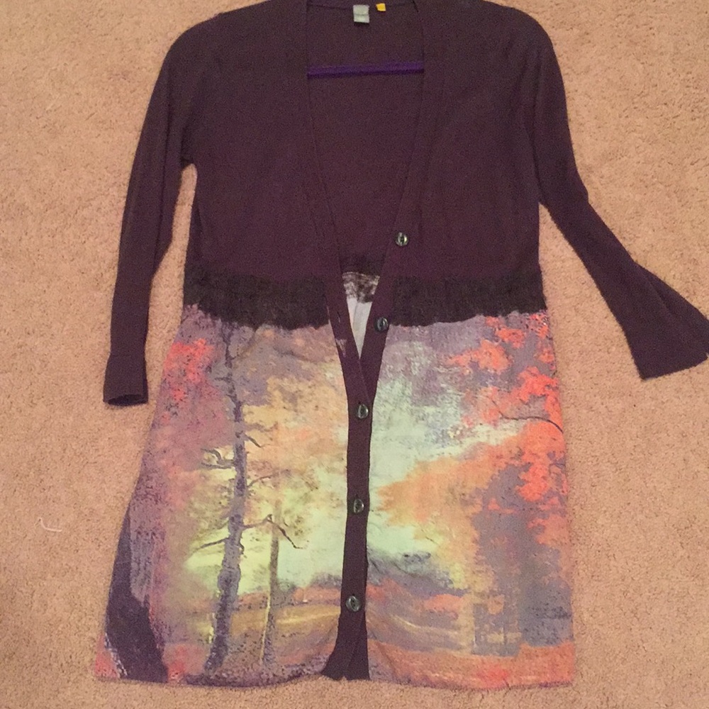 Cardigan tunic style sweater; Knitted Knotted